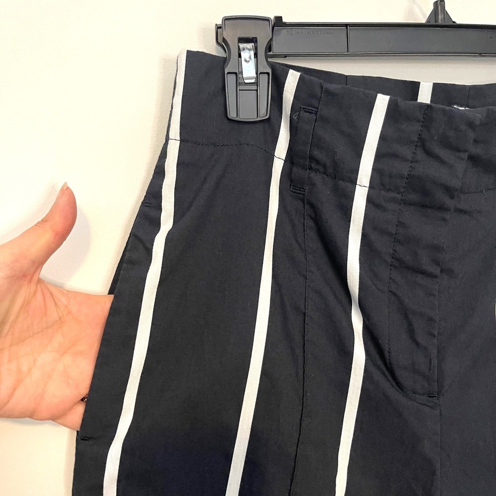Luisa Cerano Striped Wide Leg Trousers Women 8 Navy White Nautical Cropped Pants - Picture 5 of 11
